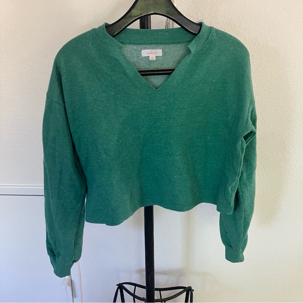 Colsie Teal V-Neck Cropped Top